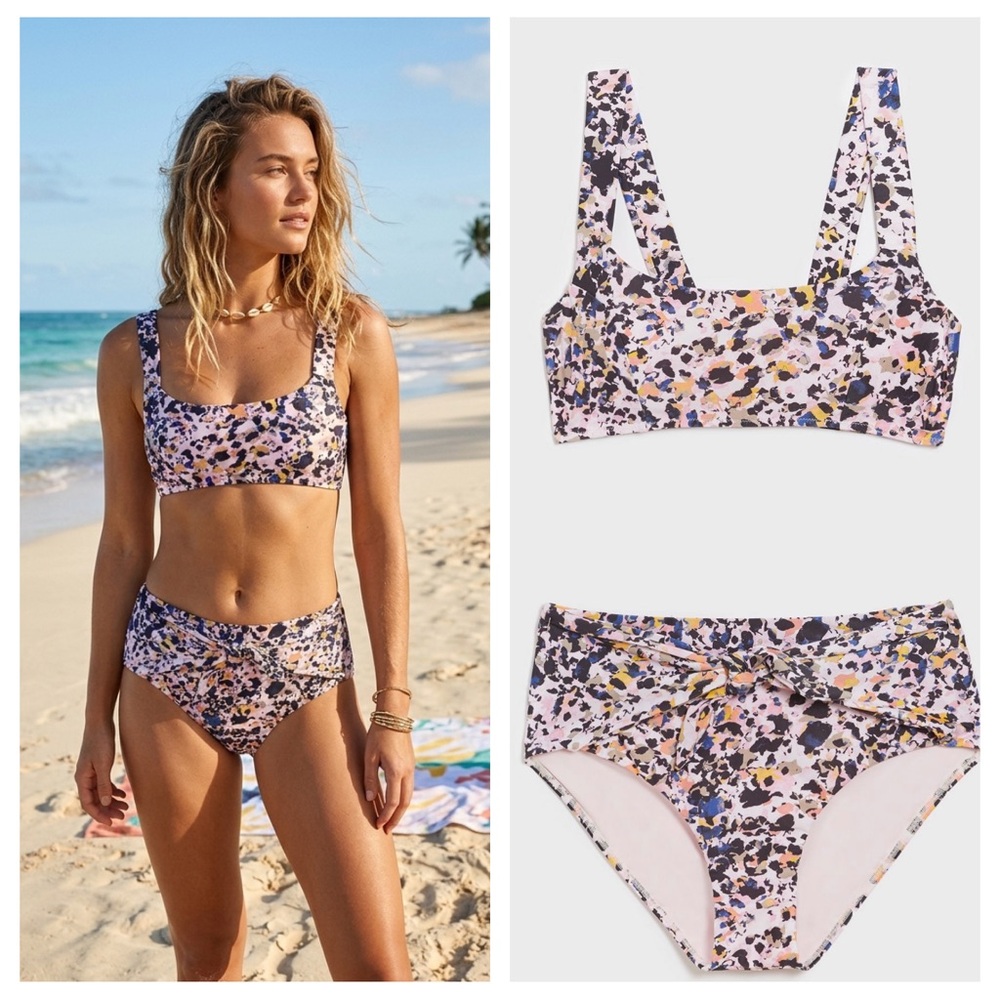 Anthropologie Multicolor Abstract Print Bikini Set - Pink, Black, Yellow